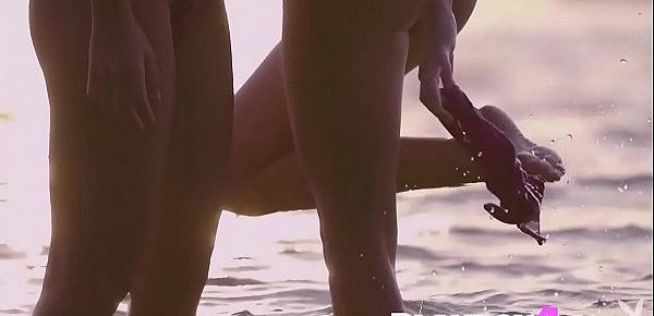  Sexy teen babe enjoyed on the beach with her friend